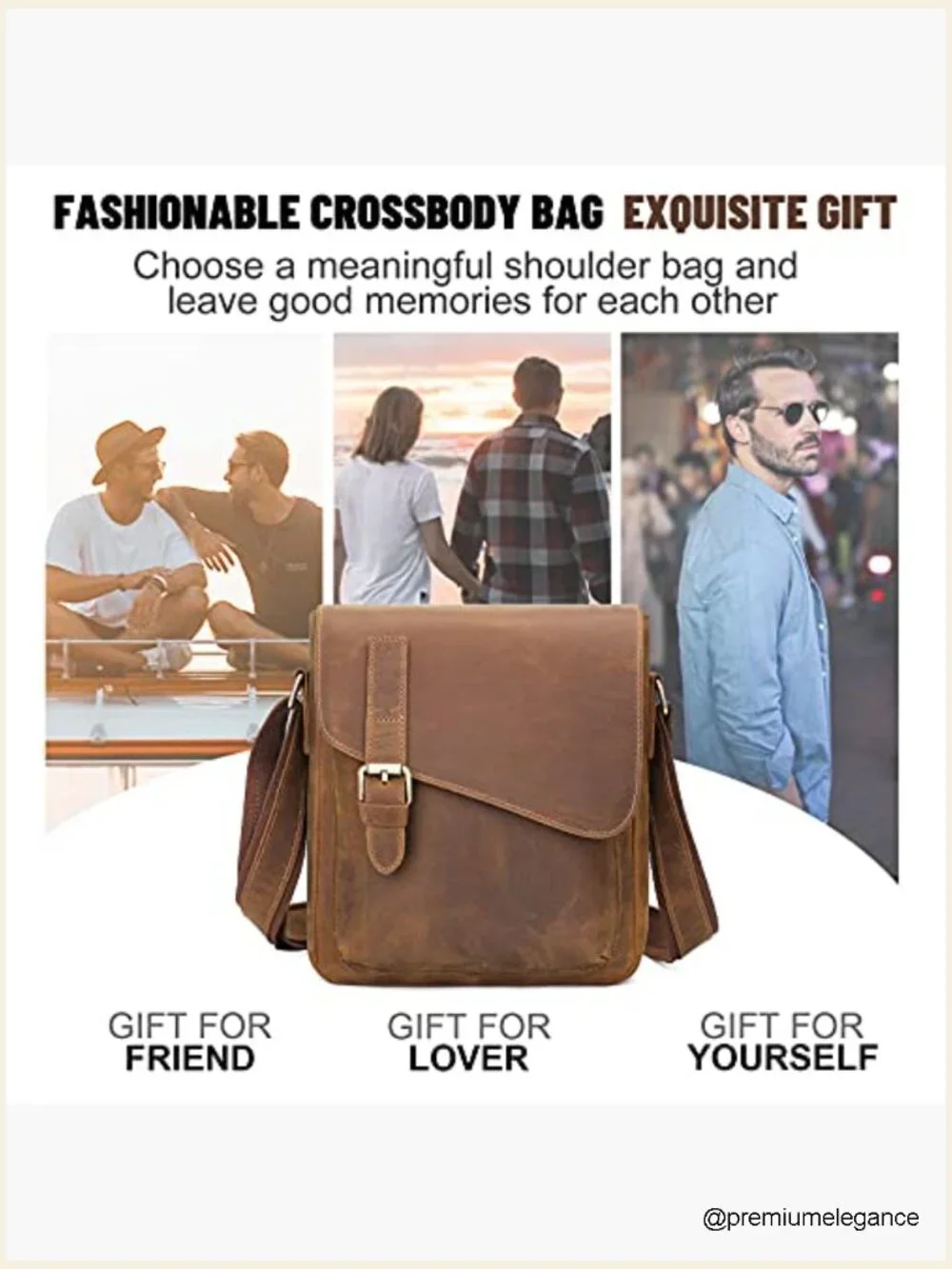 Genuine Leather Messenger Bag Crossbody Fits Tablet